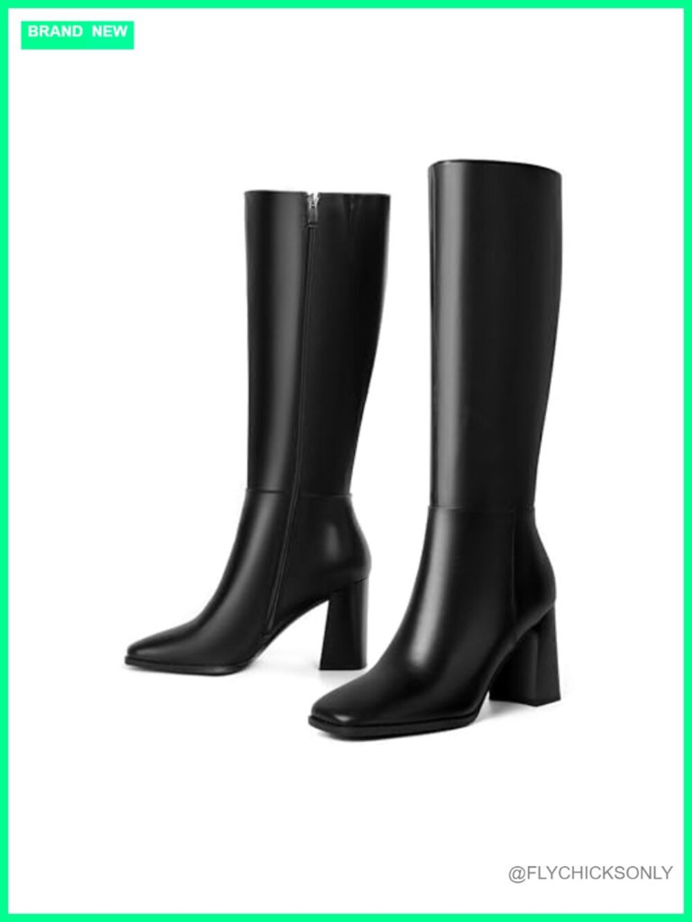 Square Toe Knee High Boots Faux Leather Chunky Block Heel Tall Boots